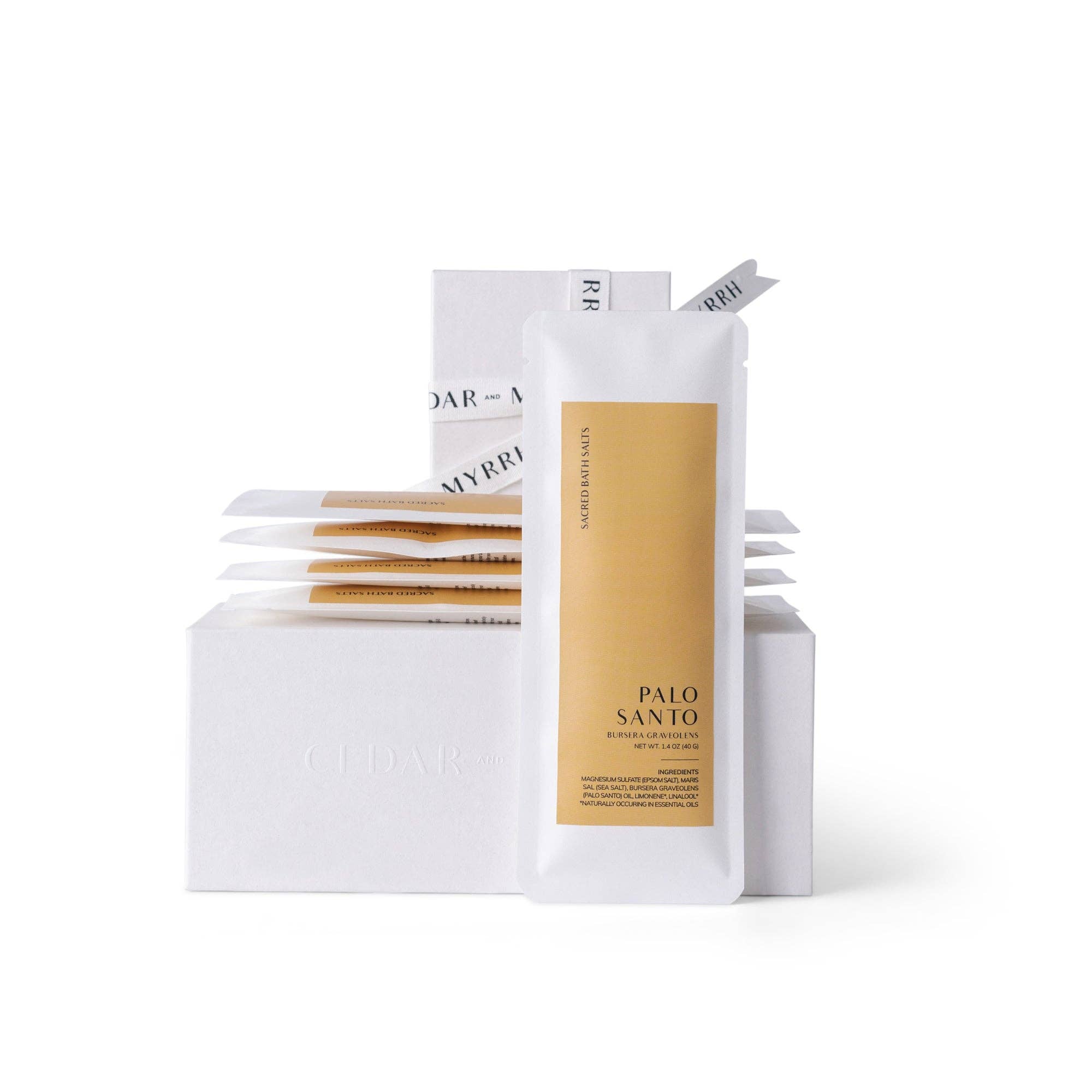 Cedar and Myrrh - Palo Santo Bath Salt Gift Set – Epsom & Mediterranean Sea Salt Blend (40g x 5 Pouches) - The Look and Co