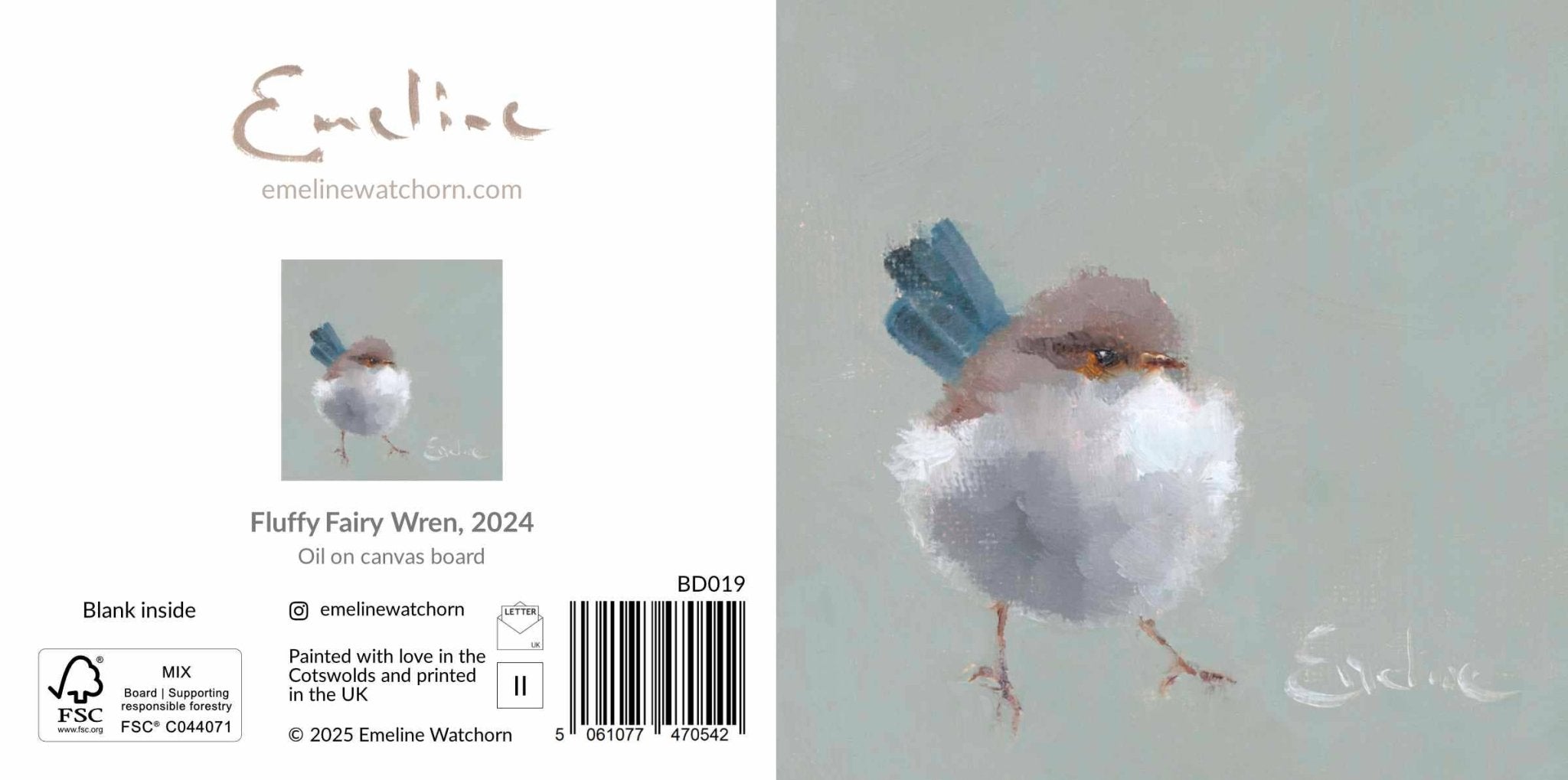 Emeline Watchorn - Greetings Card - BD019 Fluffy Fairy Wren 4x4 - The Look and Co