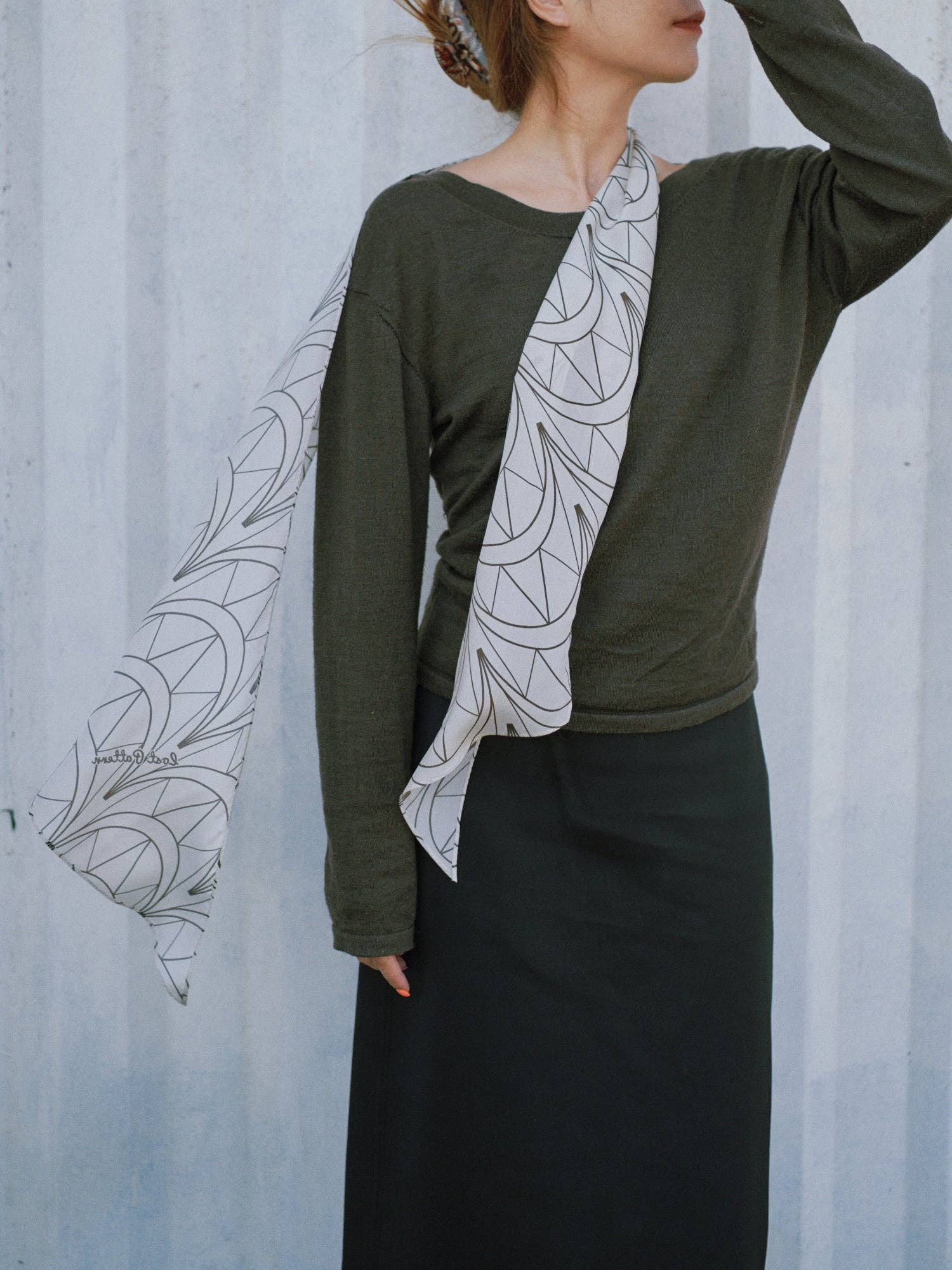 Lost Pattern NYC - "Chrysler" Silk Crepe Neck Scarf - Deco Ivory - The Look and Co