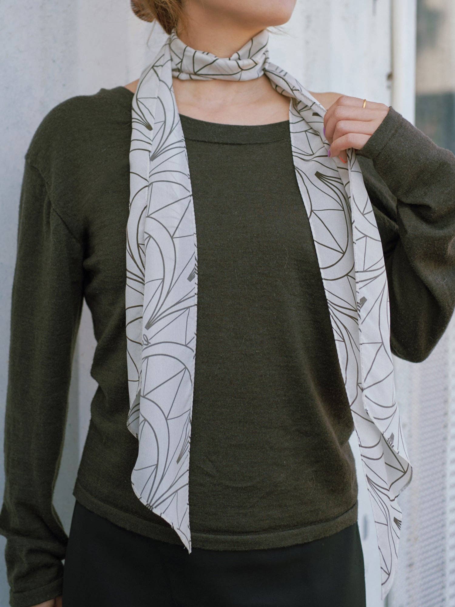 Lost Pattern NYC - "Chrysler" Silk Crepe Neck Scarf - Deco Ivory - The Look and Co