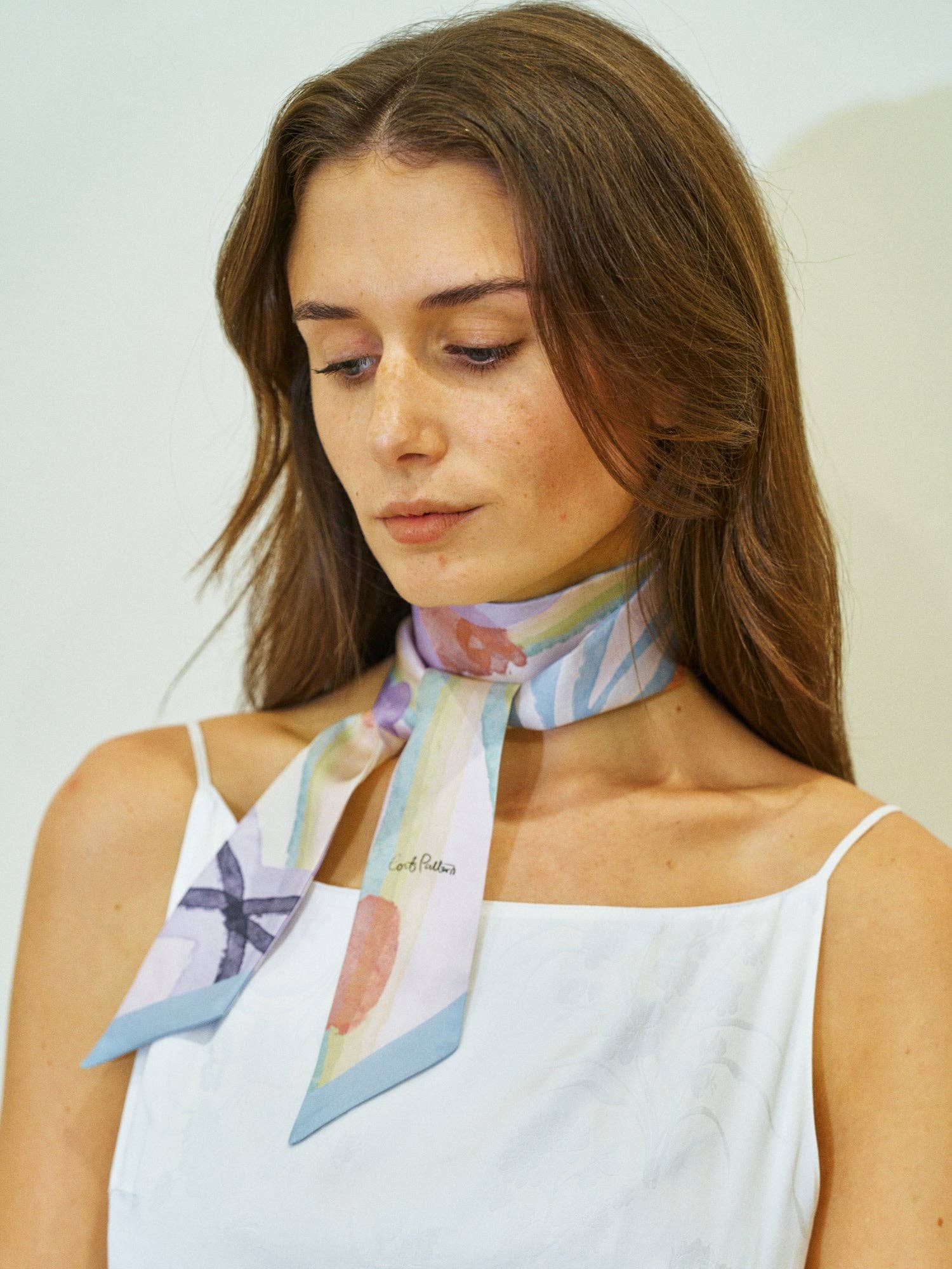 Lost Pattern NYC - "Ethereal Mirage" Silk Twill Skinny Scarf - Pastel - The Look and Co