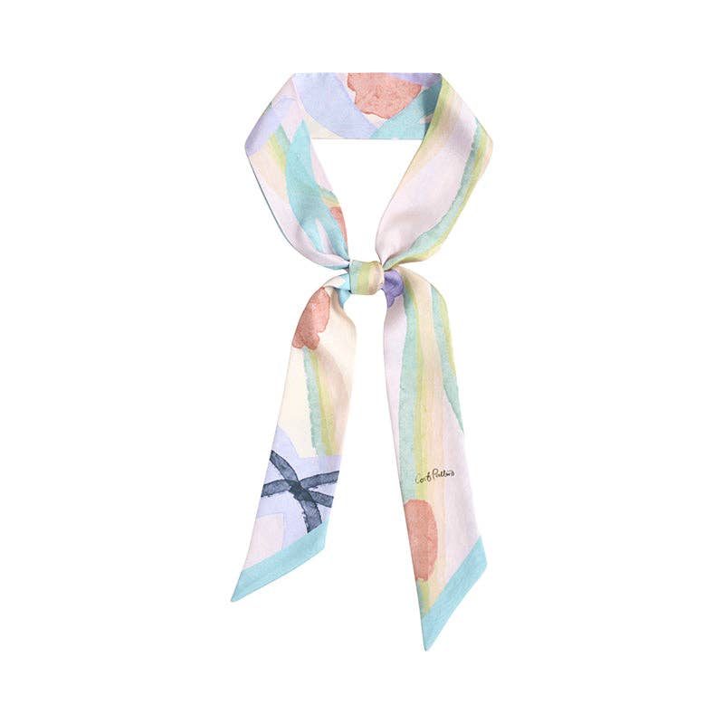 Lost Pattern NYC - "Ethereal Mirage" Silk Twill Skinny Scarf - Pastel - The Look and Co