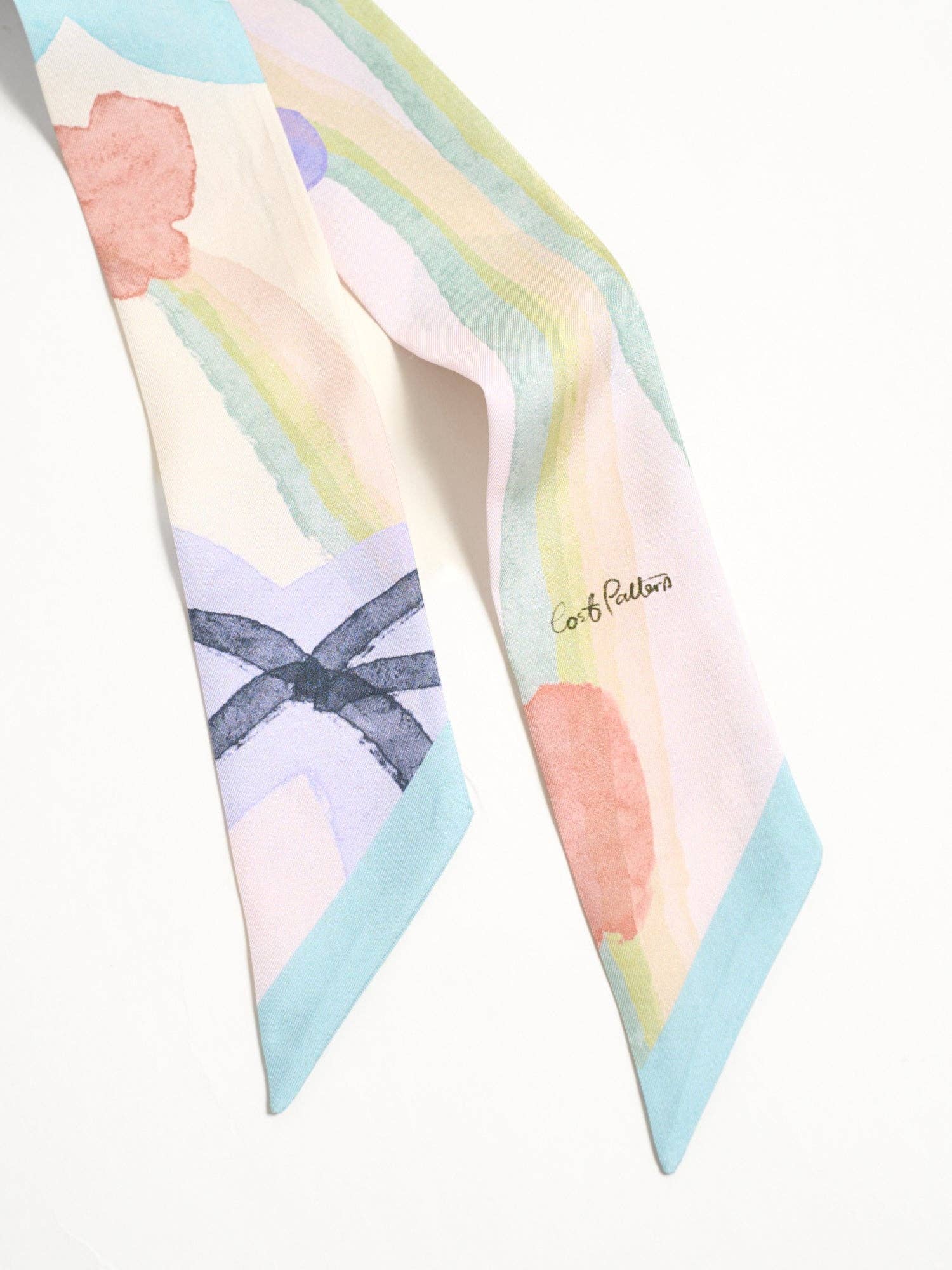 Lost Pattern NYC - "Ethereal Mirage" Silk Twill Skinny Scarf - Pastel - The Look and Co