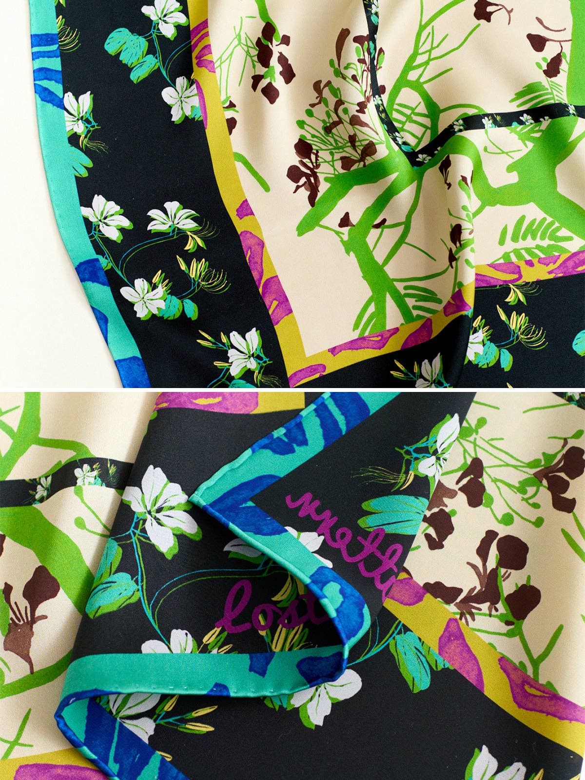 Lost Pattern NYC - "Floral Tapestry" Large Silk Scarf - Black - The Look and Co