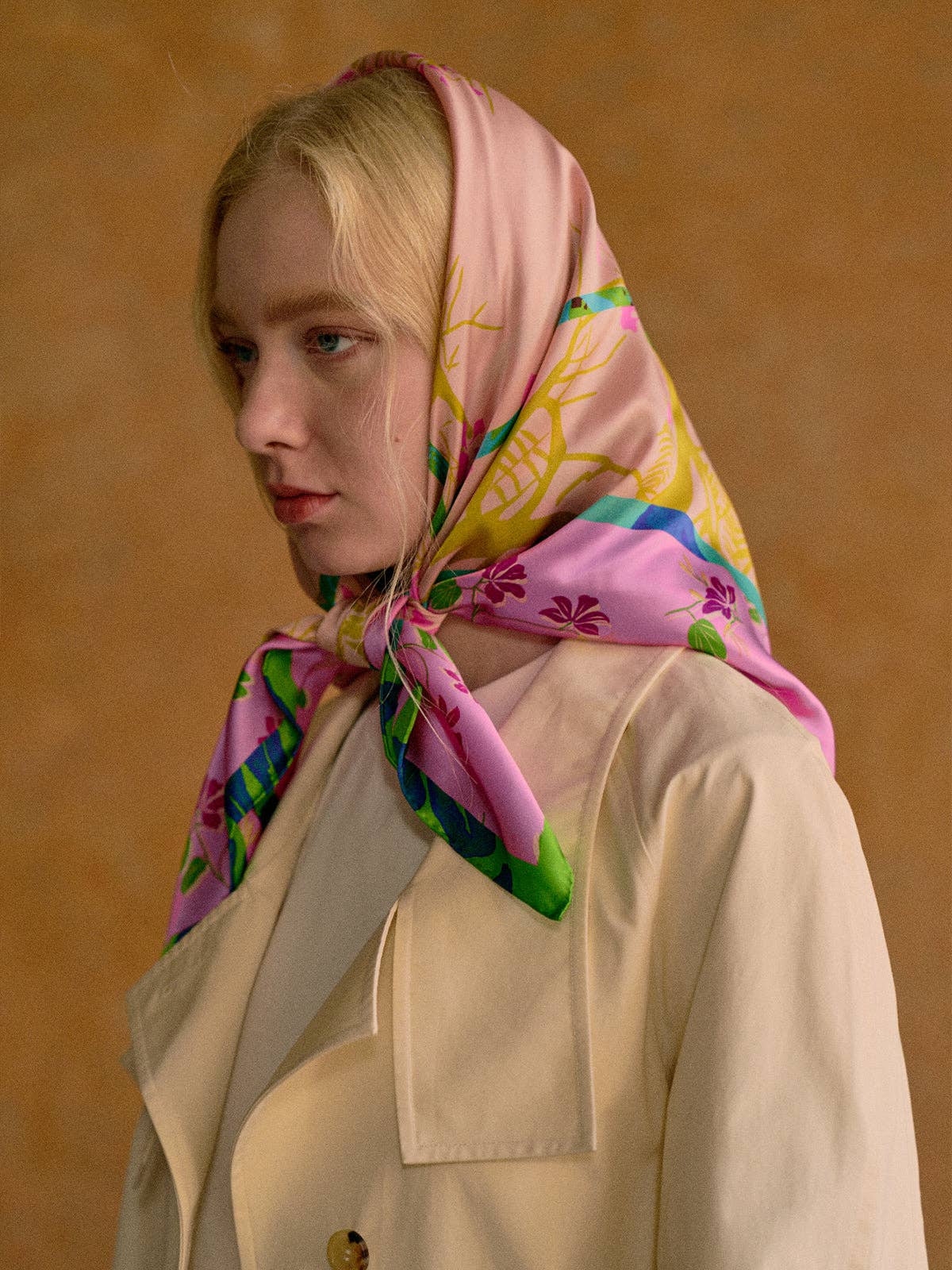 Lost Pattern NYC - "Floral Tapestry" Large Silk Scarf - Pink - The Look and Co