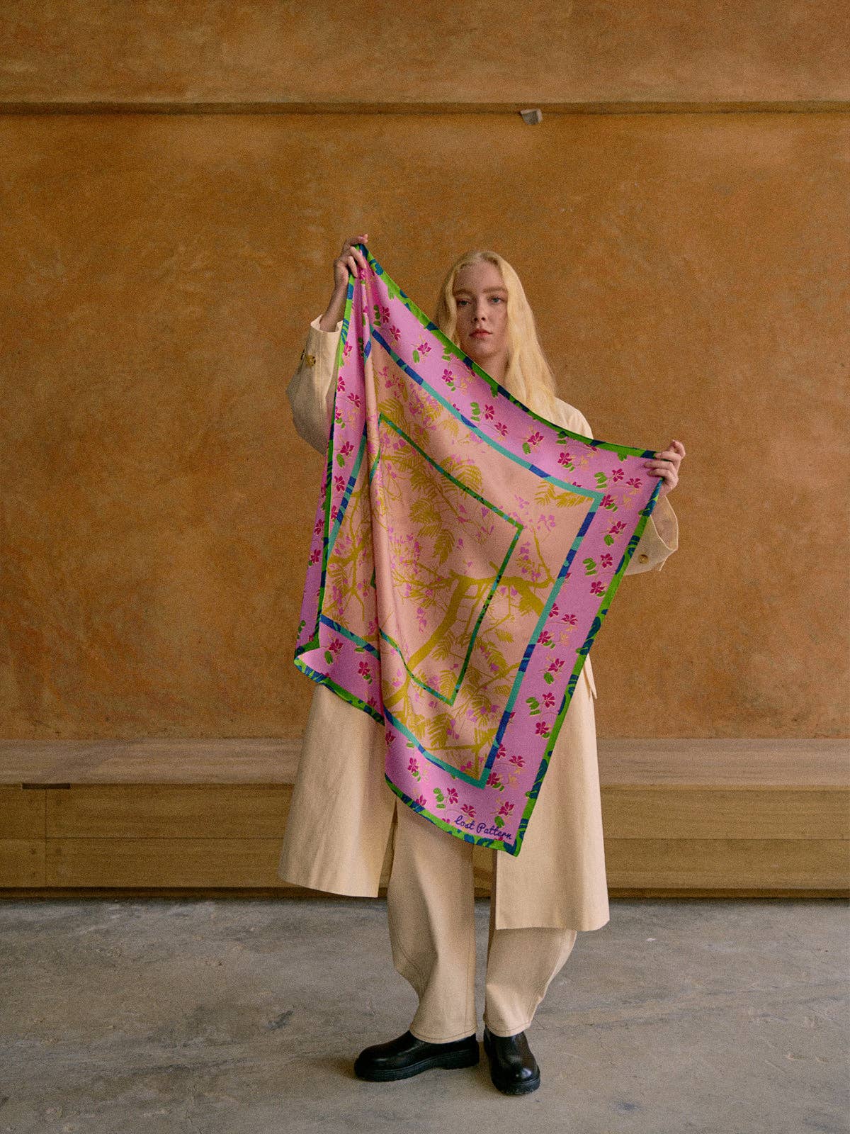 Lost Pattern NYC - "Floral Tapestry" Large Silk Scarf - Pink - The Look and Co