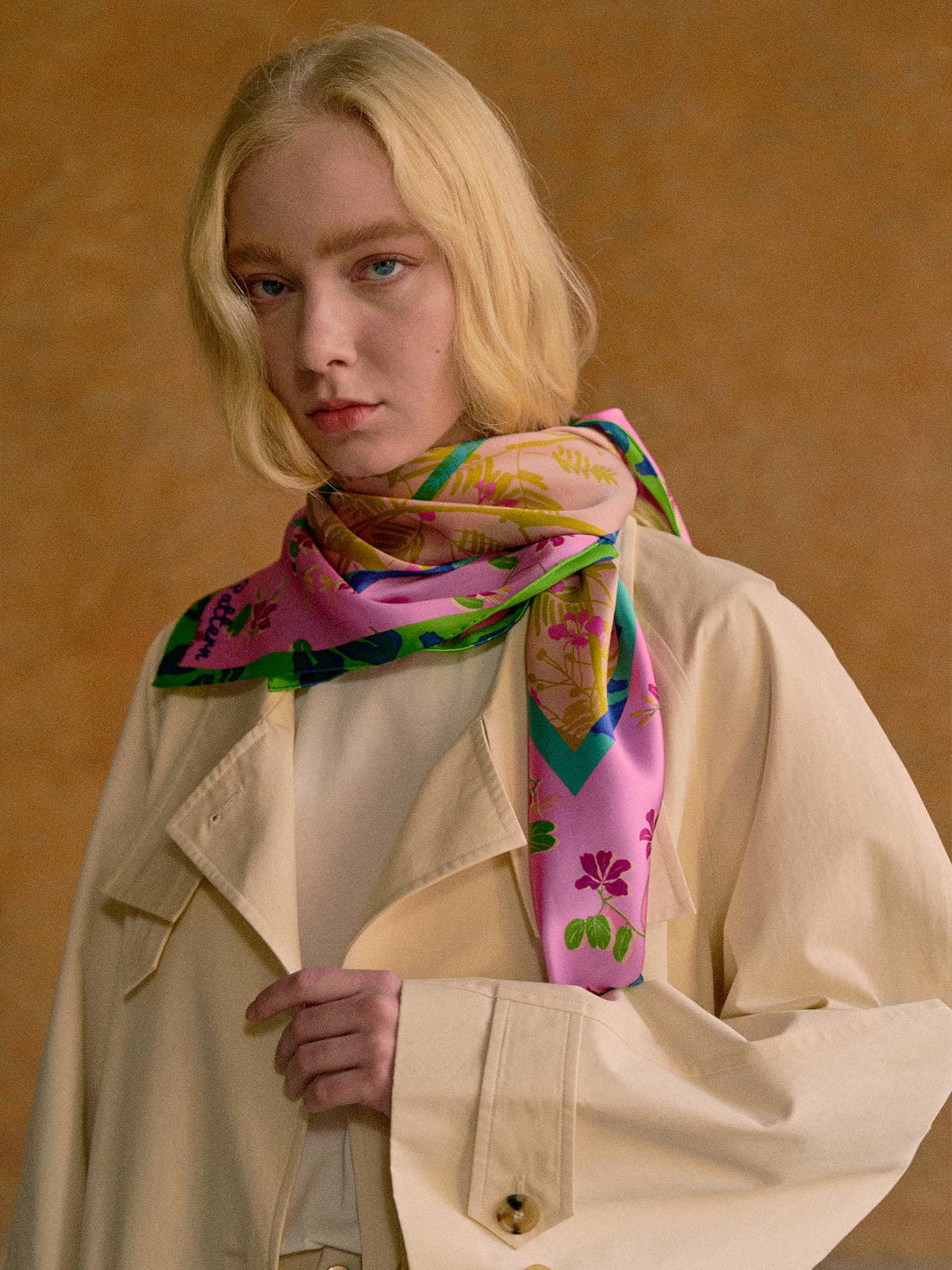 Lost Pattern NYC - "Floral Tapestry" Large Silk Scarf - Pink - The Look and Co