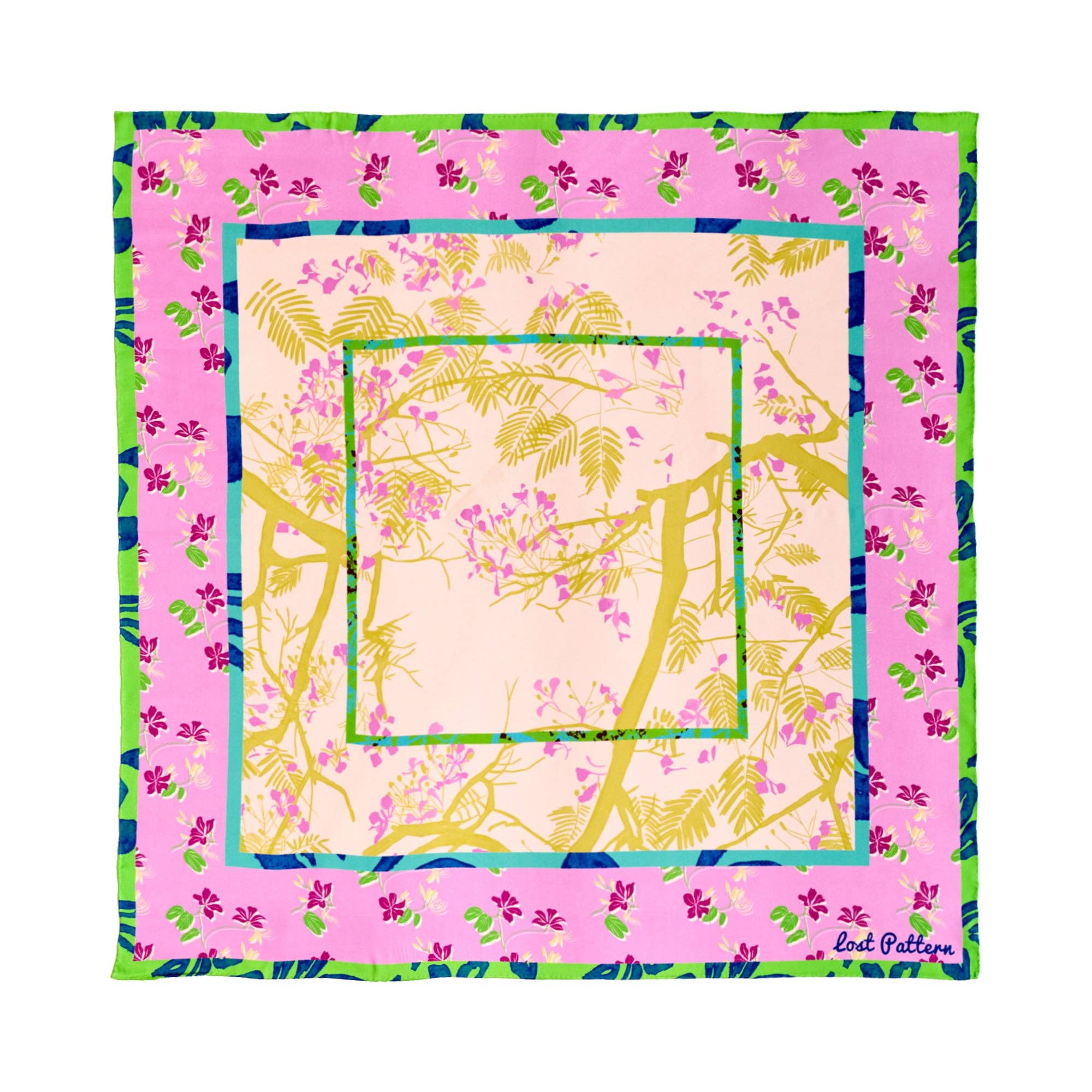 Lost Pattern NYC - "Floral Tapestry" Large Silk Scarf - Pink - The Look and Co