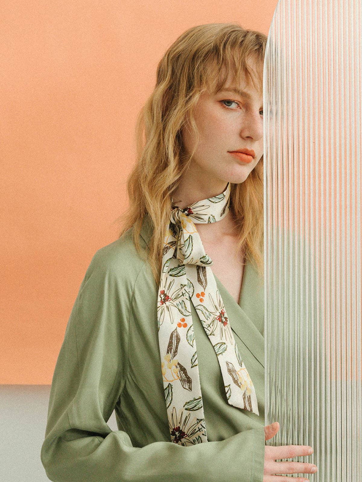 Lost Pattern NYC - "Forest Charm" Silk Skinny Scarf - Vanilla - The Look and Co