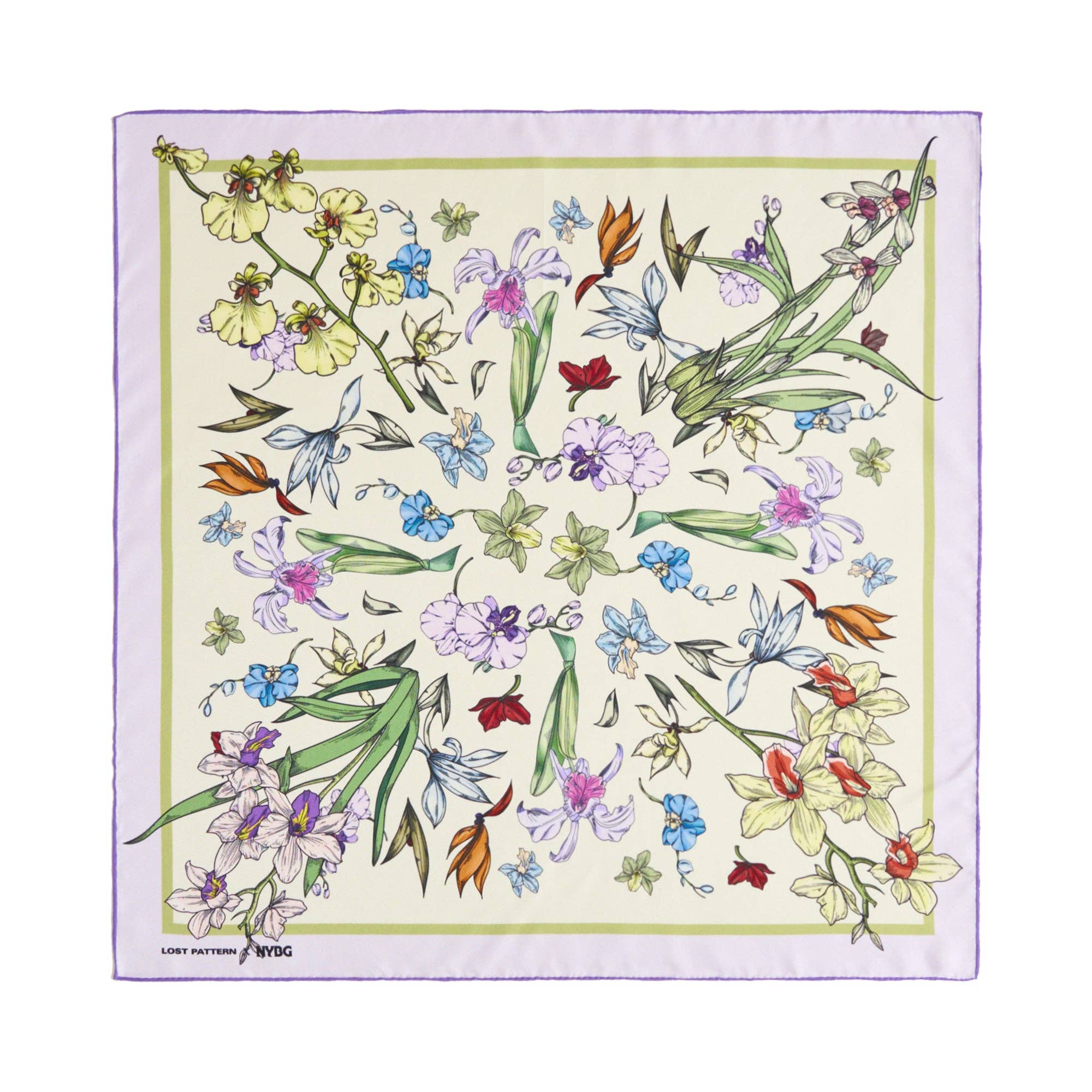 Lost Pattern NYC - LOST PATTERN X NYBG "Orchid Symphony" Silk Bandana Scarf - Beige - The Look and Co