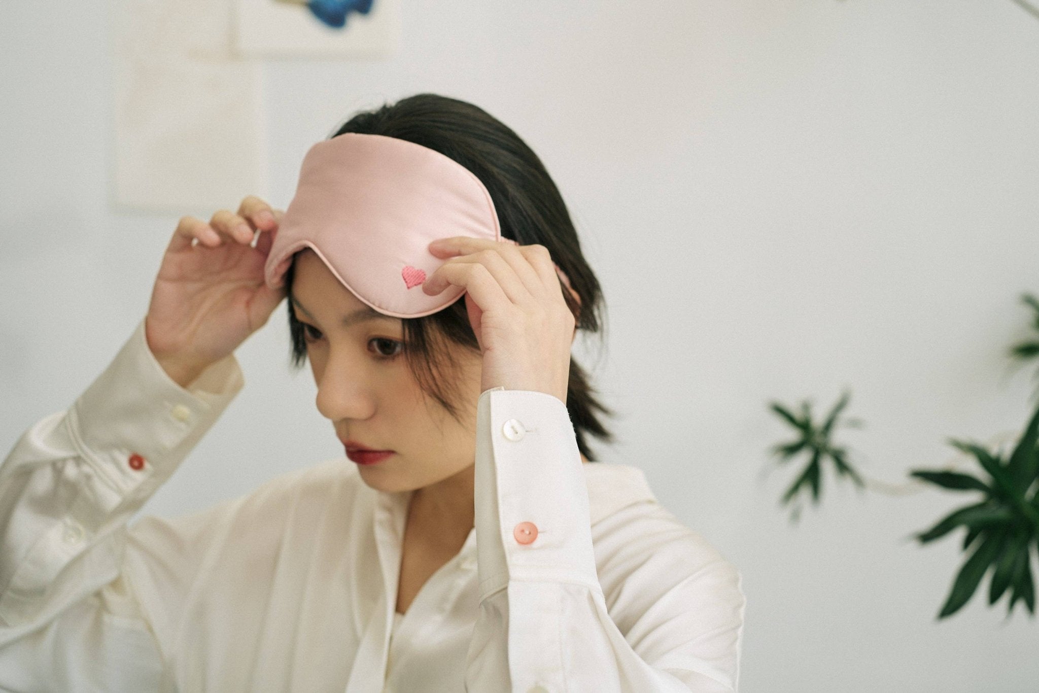 Lost Pattern NYC - “Love Heart” Silk Sleep Eye Mask - Pink - The Look and Co