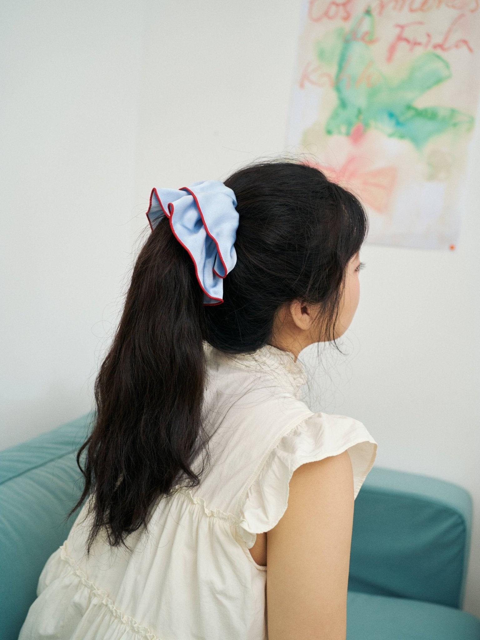 Lost Pattern NYC - "Maxi Flower" Double - Layer Oversized Silk Scrunchie - Pastel Blue - The Look and Co
