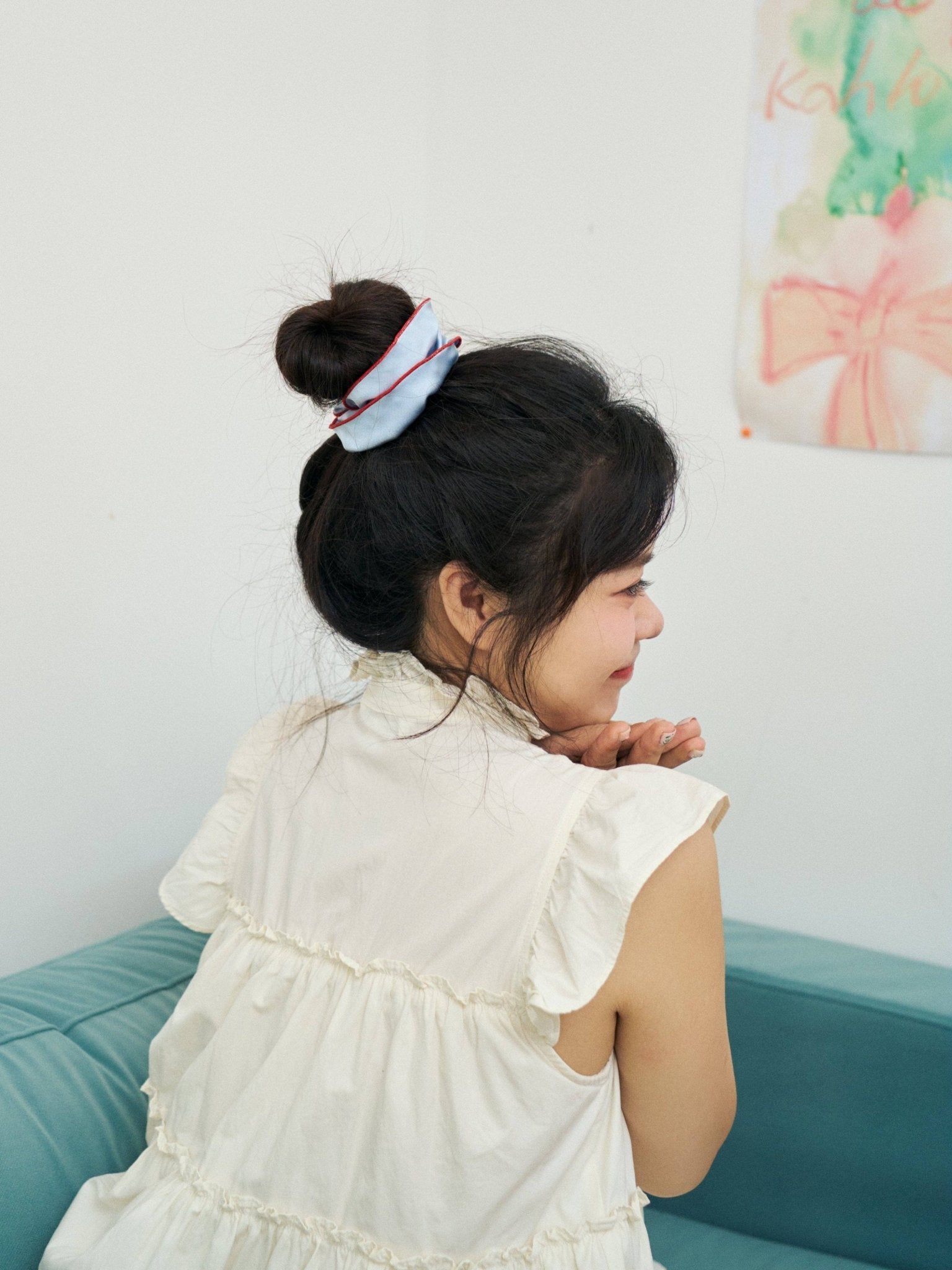 Lost Pattern NYC - "Maxi Flower" Double - Layer Oversized Silk Scrunchie - Pastel Blue - The Look and Co