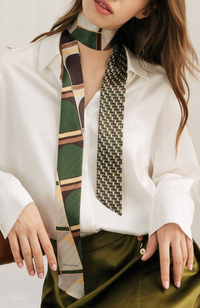 Lost Pattern NYC - "Modular" Silk Skinny Scarf - Green - The Look and Co