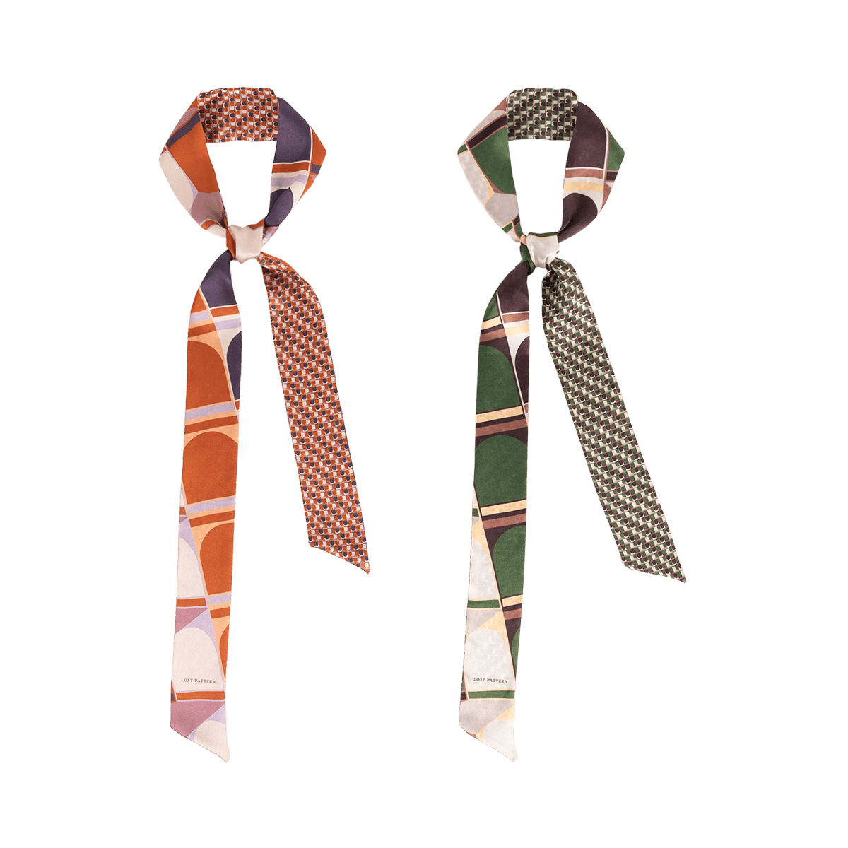 Lost Pattern NYC - "Modular" Silk Skinny Scarf - Orange - The Look and Co