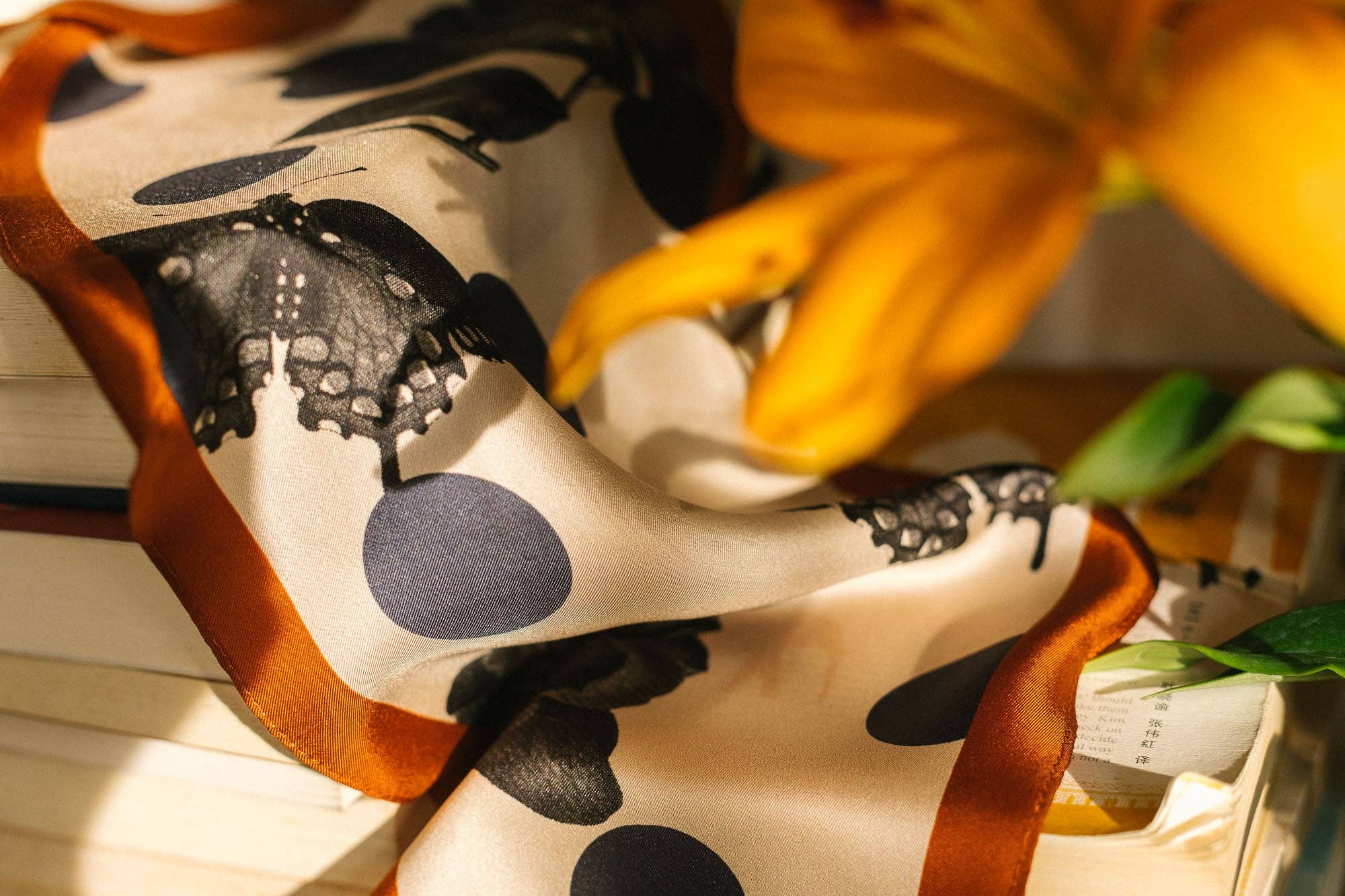 Lost Pattern NYC - "Noir Floral" Silk Diamond Neckerchief - The Look and Co