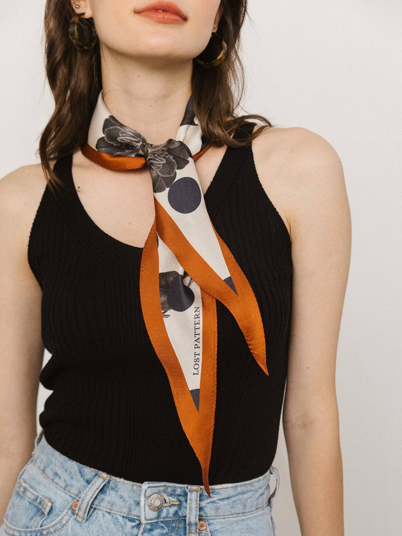 Lost Pattern NYC - "Noir Floral" Silk Diamond Neckerchief - The Look and Co