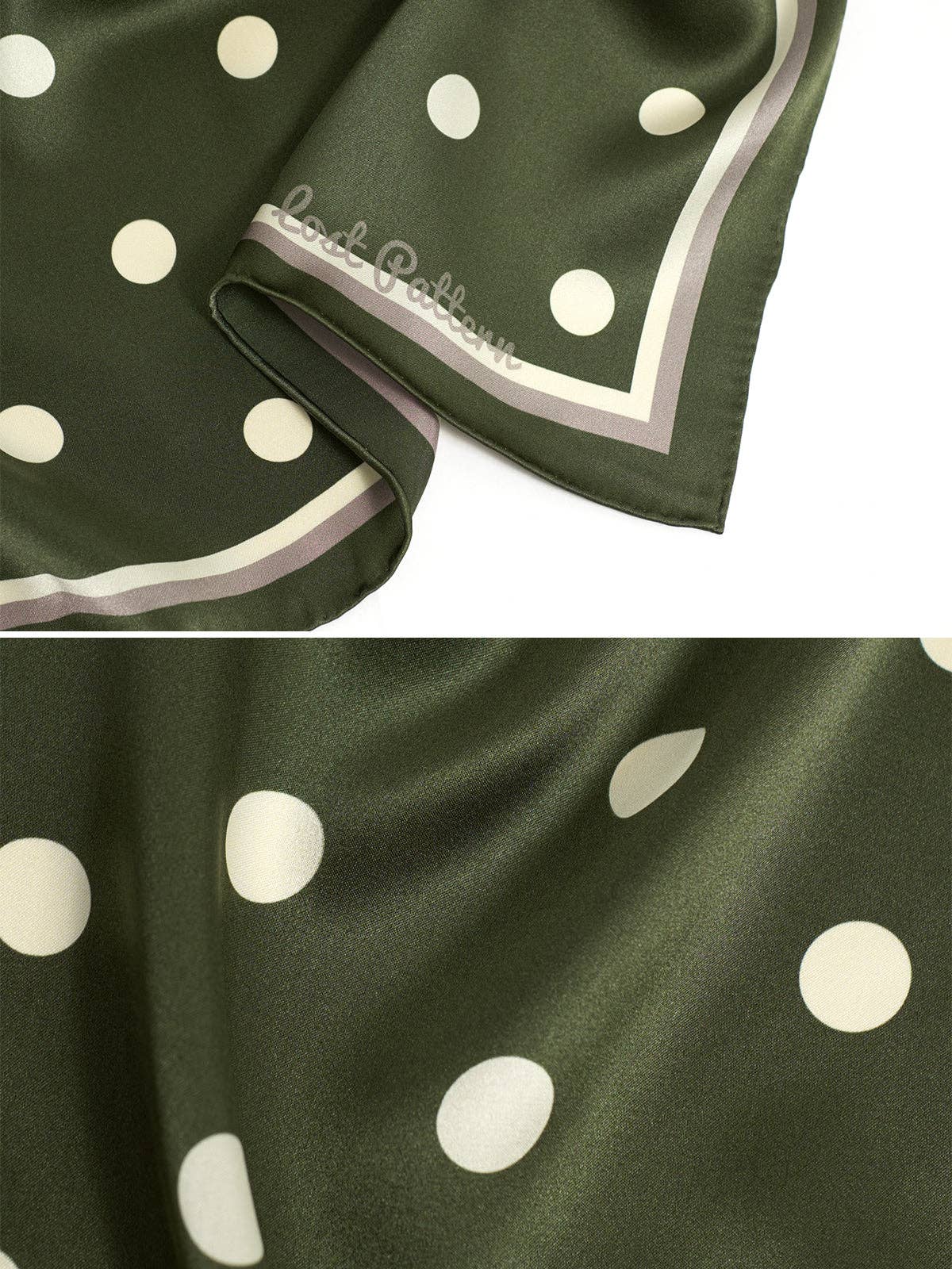 Lost Pattern NYC - "Retro Polka" Silk Bandana Scarf - Matcha - The Look and Co