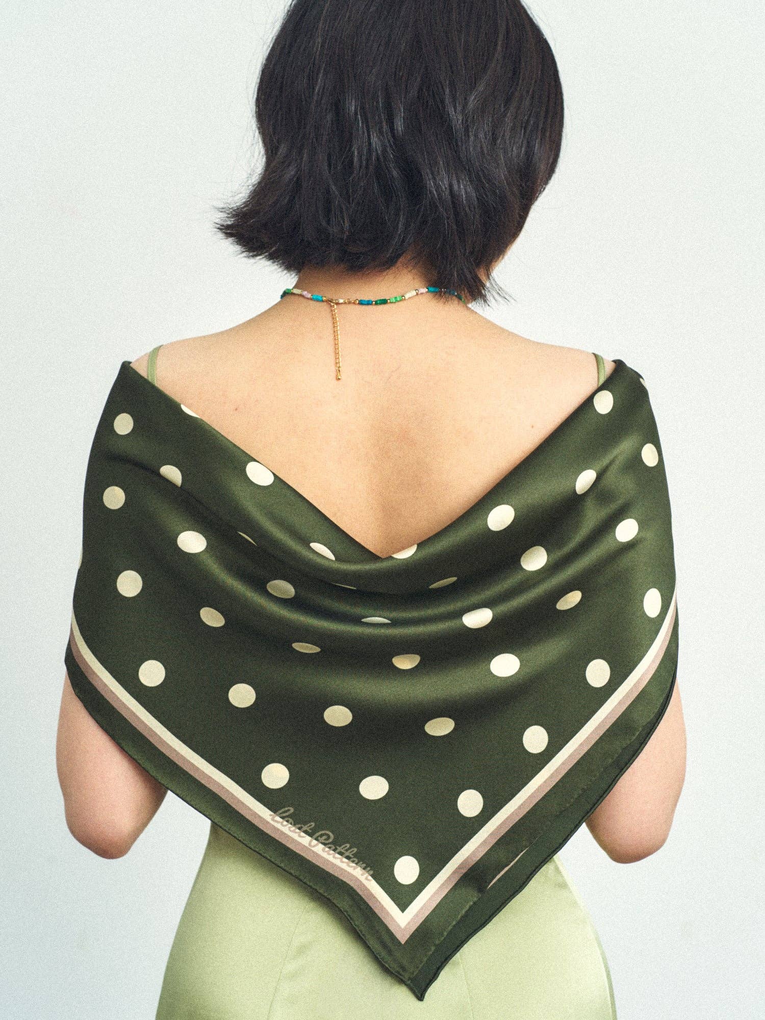 Lost Pattern NYC - "Retro Polka" Silk Bandana Scarf - Matcha - The Look and Co