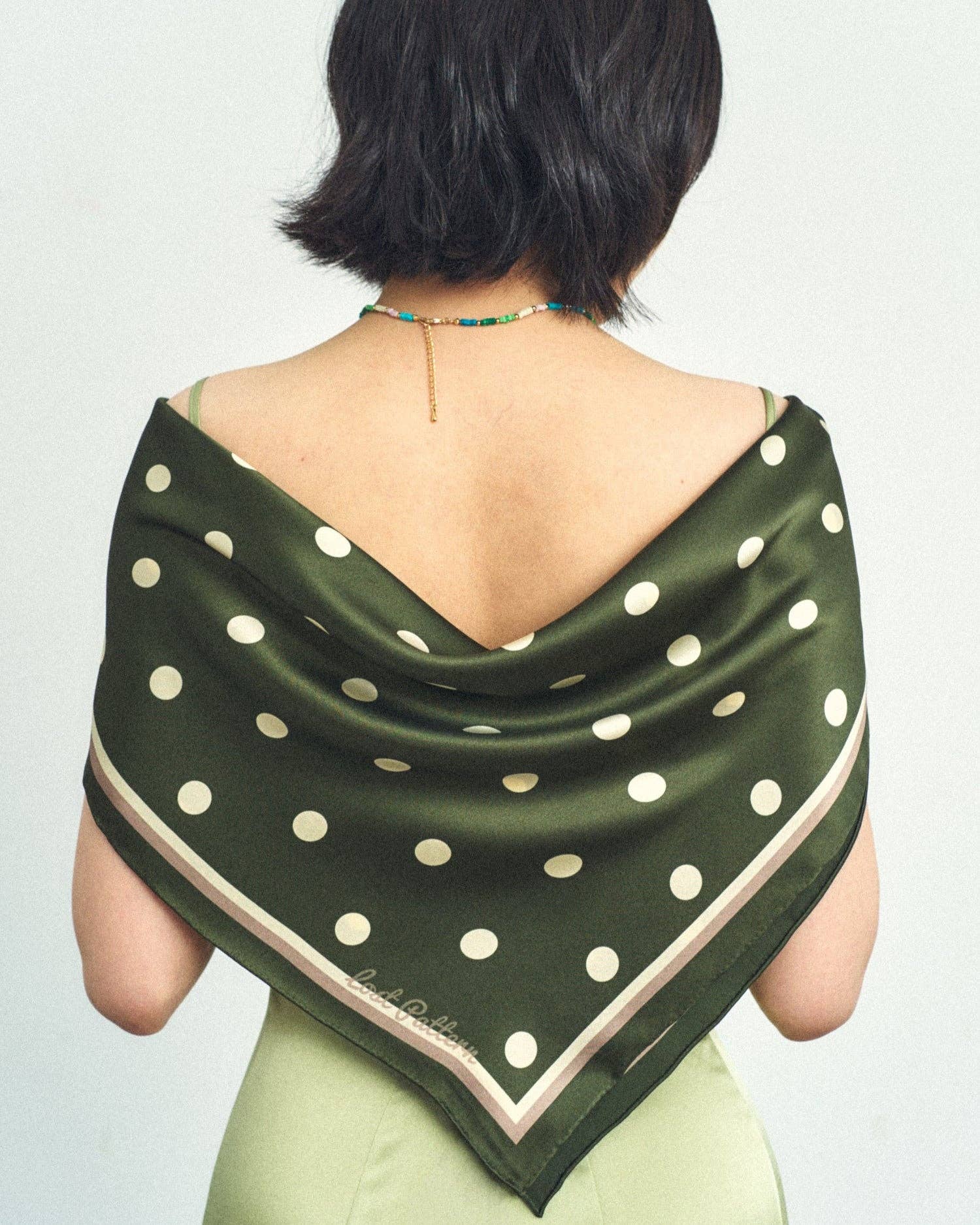 Lost Pattern NYC - "Retro Polka" Silk Bandana Scarf - Matcha - The Look and Co