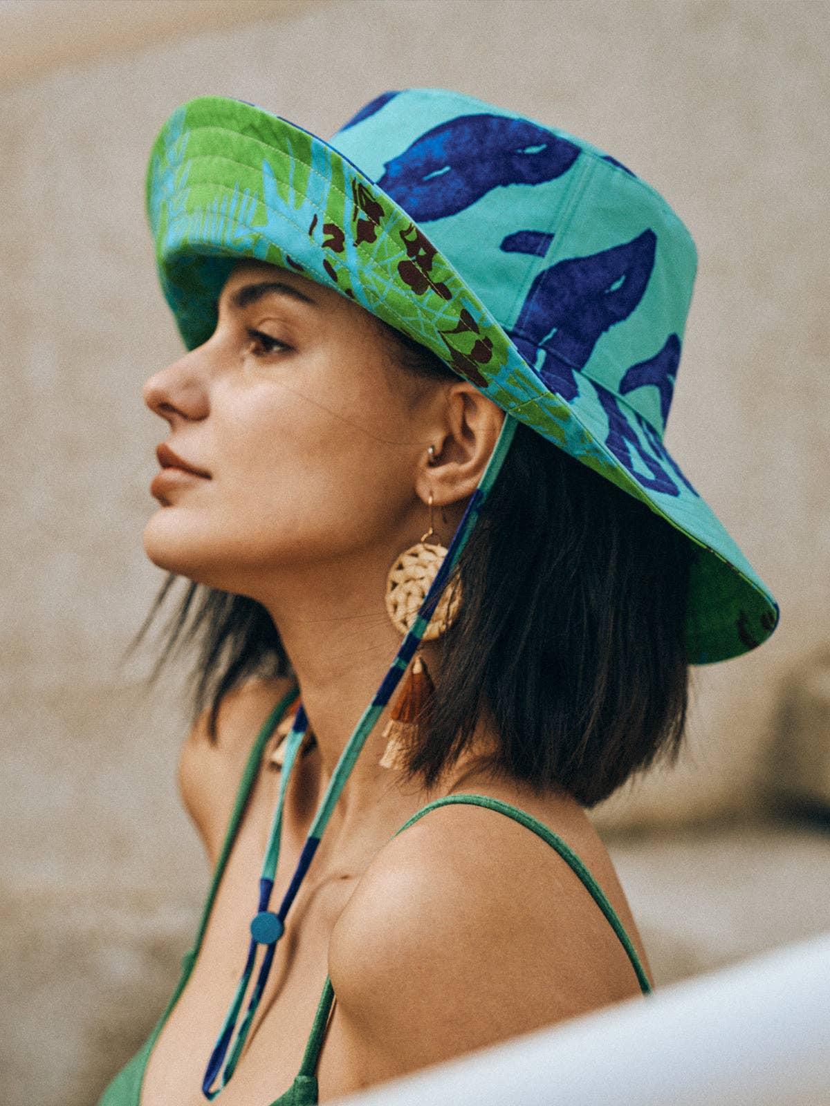 Lost Pattern NYC - “Tropical Bliss” Reversible Sun Hat - Ocean Blue - The Look and Co