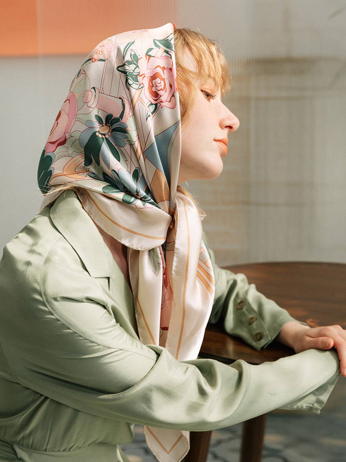 Lost Pattern NYC - "Vintage Blooms" Large Silk Square Scarf - Champagne - The Look and Co