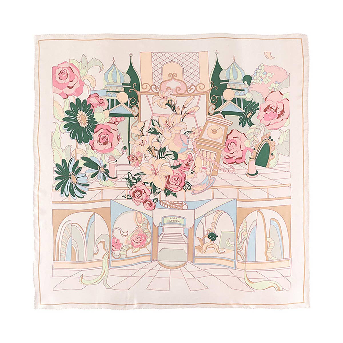 Lost Pattern NYC - "Vintage Blooms" Large Silk Square Scarf - Champagne - The Look and Co