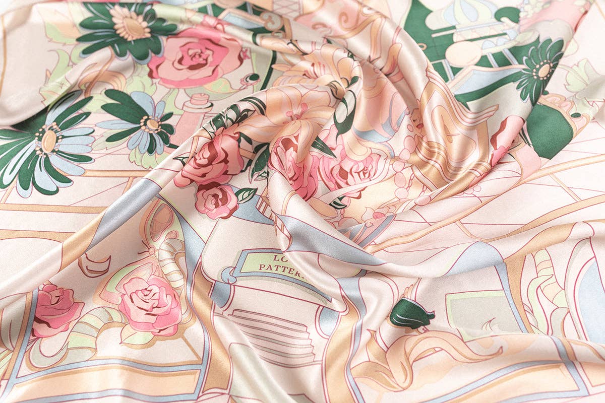 Lost Pattern NYC - "Vintage Blooms" Large Silk Square Scarf - Champagne - The Look and Co