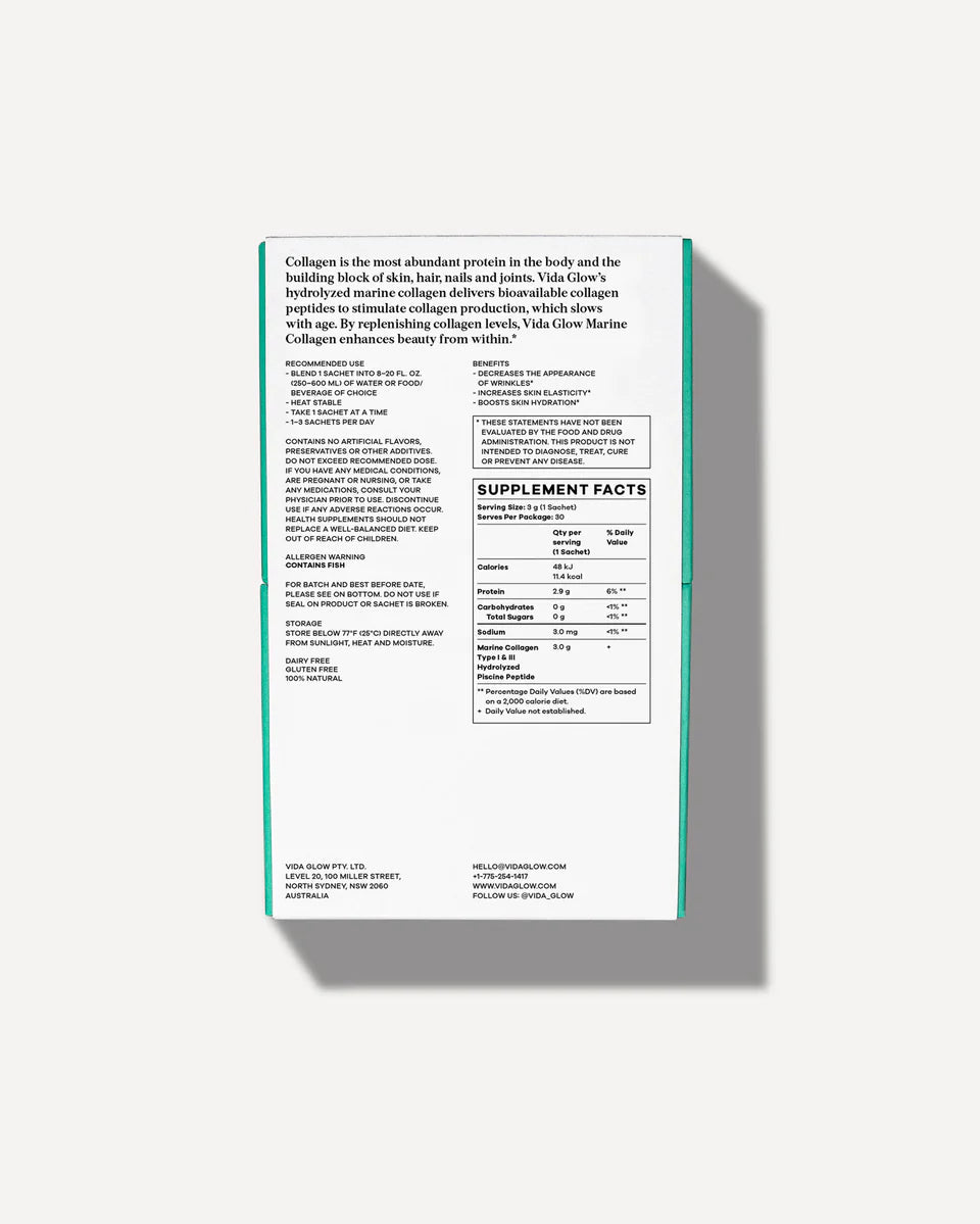 Vida Glow Natural Marine Collagen Sachets – Original - The Look and Co
