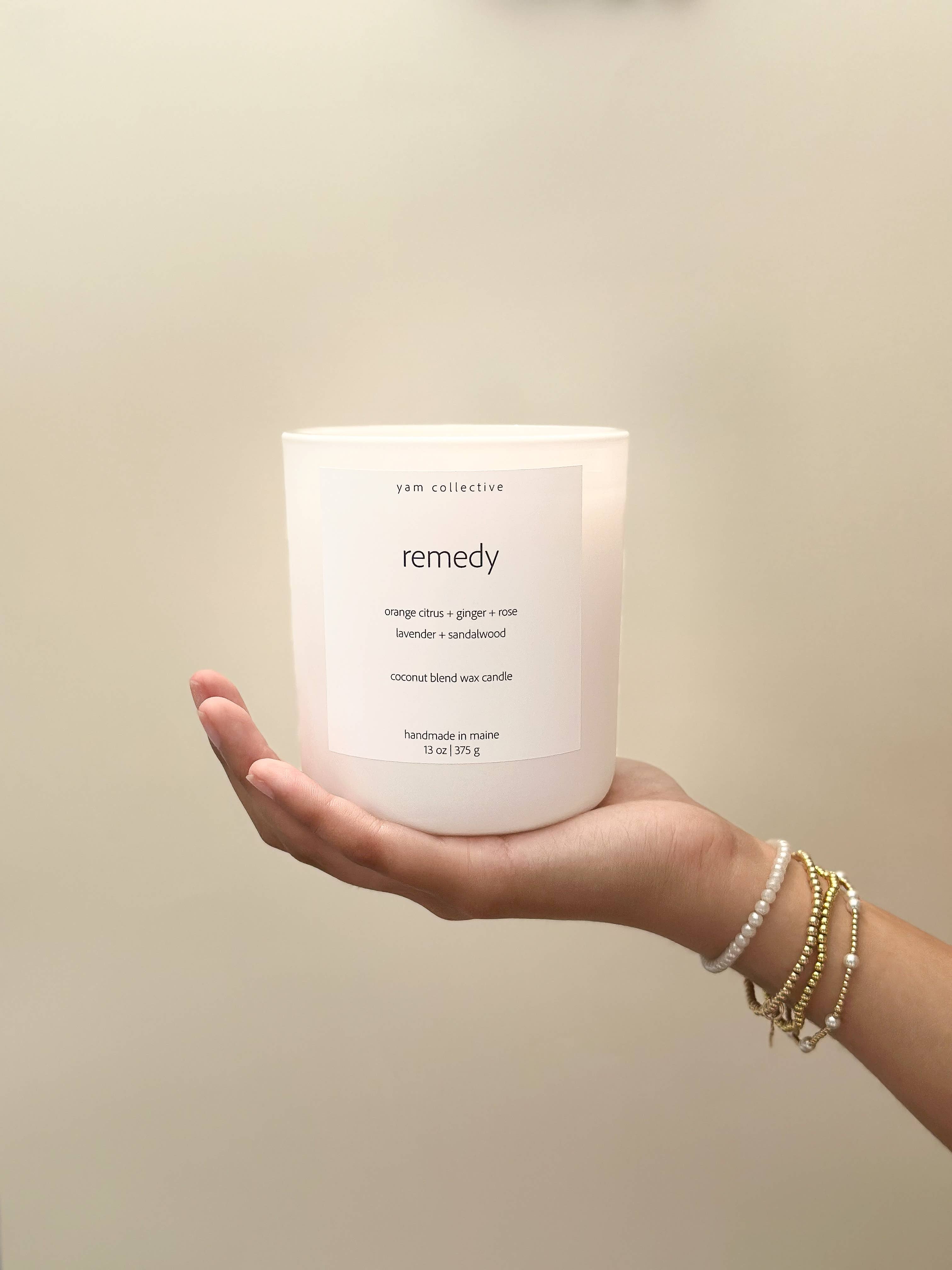 yam collective - Remedy - 13 oz Tea + Ginger Matte White Glass Candle