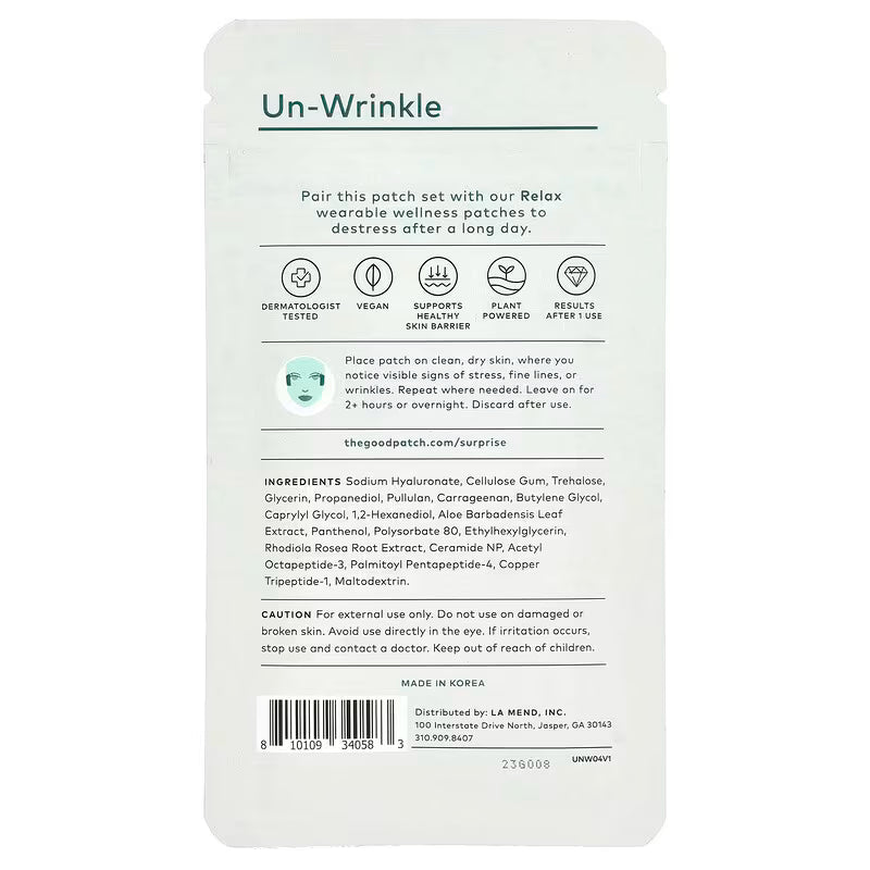 The Good Patch Un-Wrinkle – Wrinkle-Smoothing Microdart Patches