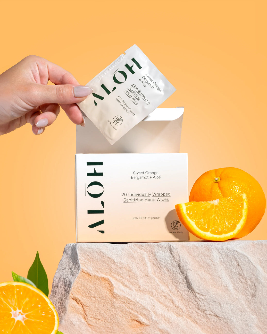 Aloh Sweet Orange Bergamot + Aloe Individually Wrapped Sanitizing Hand Wipes