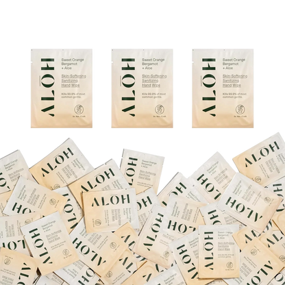 Aloh Sweet Orange Bergamot + Aloe Individually Wrapped Sanitizing Hand Wipes
