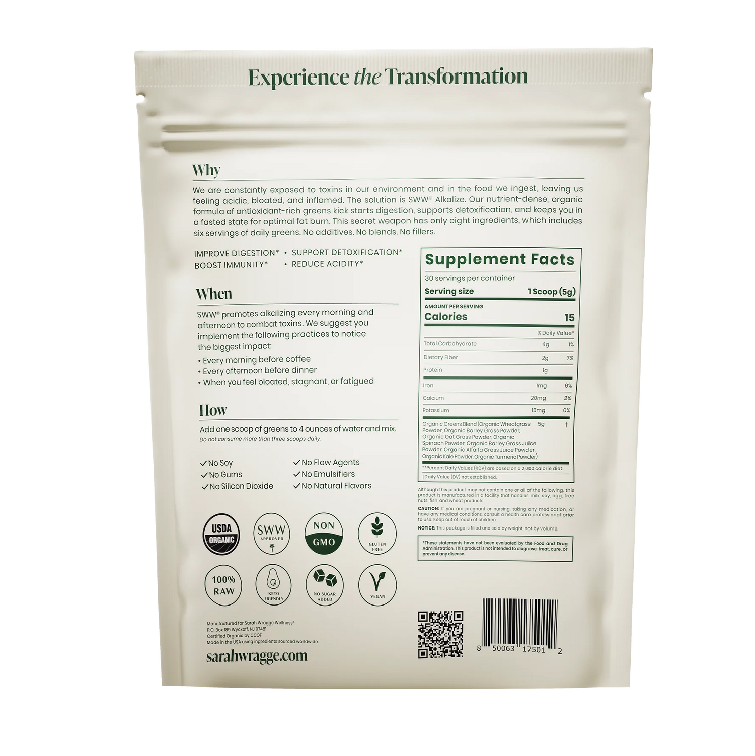 Sarah Wragge Wellness SWW® Alkalize Detoxifying Greens Powder