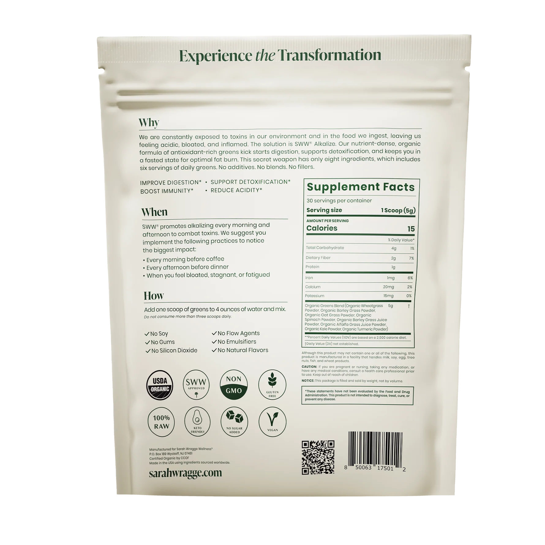 Sarah Wragge Wellness SWW® Alkalize Detoxifying Greens Powder