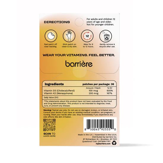 Barriere Hello Sunshine Vitamin D3 + K2 Patch 36 - Pack - The Look and Co
