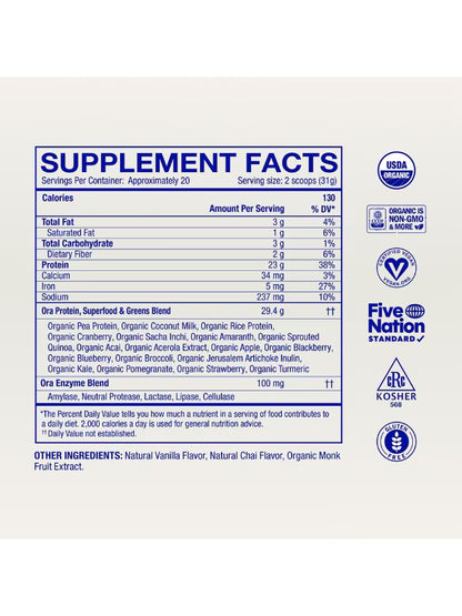 Ora So Lean &amp; So Clean: Vanilla Chai Plant Protein Powder