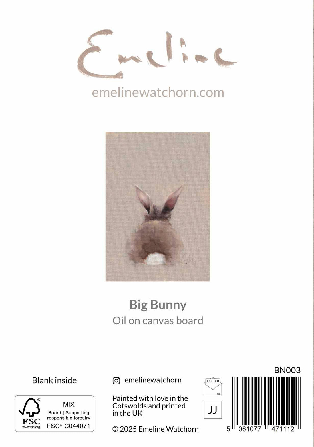 Emeline Watchorn - Greetings Card - BN003 Big Bunny 6x4 - The Look and Co
