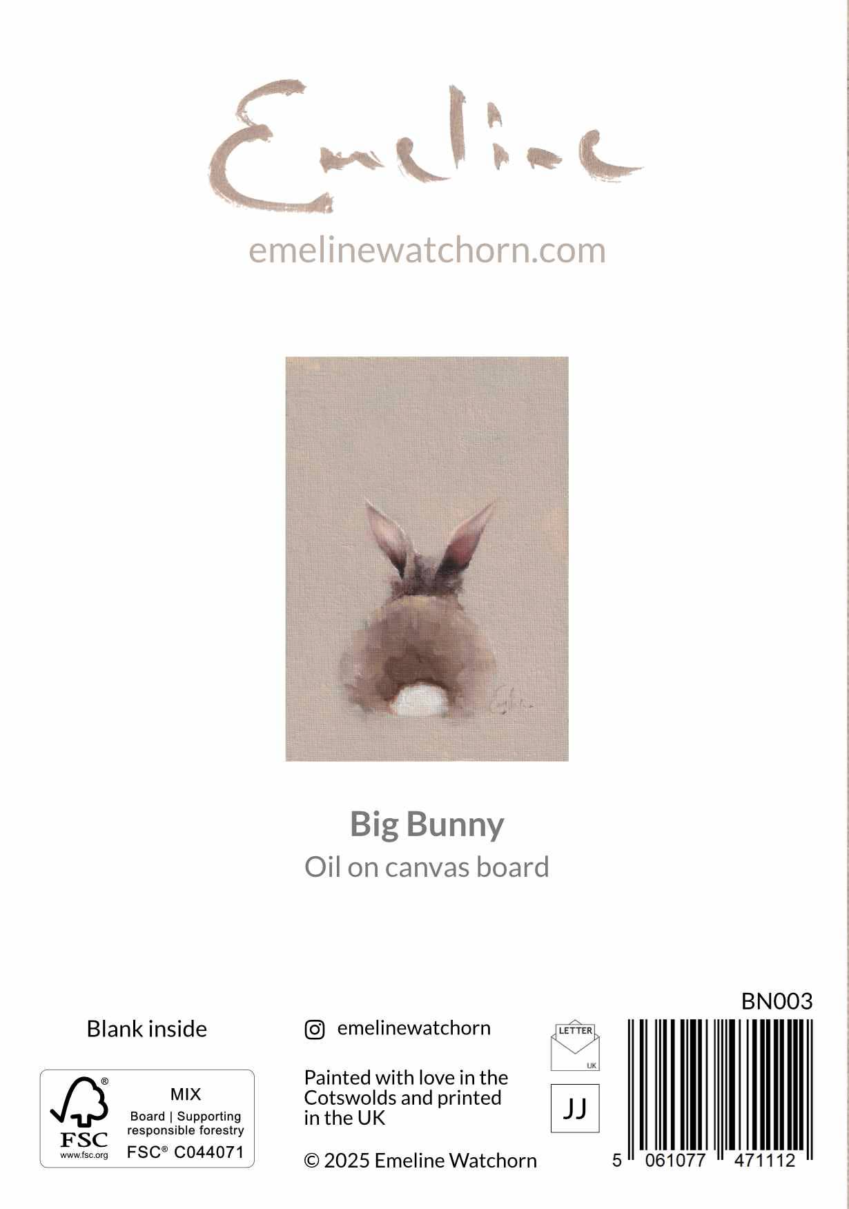 Emeline Watchorn - Greetings Card - BN003 Big Bunny 6x4 - The Look and Co