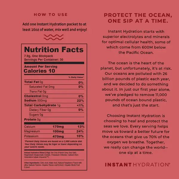 Instant Hydration - Premium Electrolyte Drink Mix: Raspberry - The Look and Co