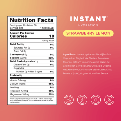 Instant Hydration - Premium Electrolyte Mix: Strawberry Lemon - The Look and Co