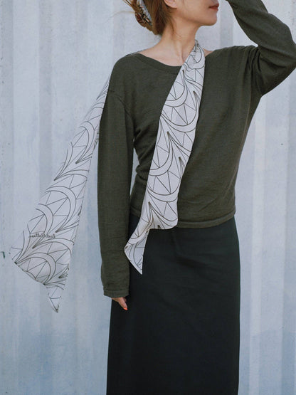 Lost Pattern NYC - &quot;Chrysler&quot; Silk Crepe Neck Scarf - Deco Ivory - The Look and Co