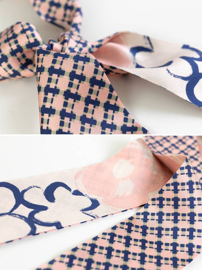 Lost Pattern NYC - &quot;Floral Houndstooth&quot; Silk Skinny Scarf - Blue - The Look and Co
