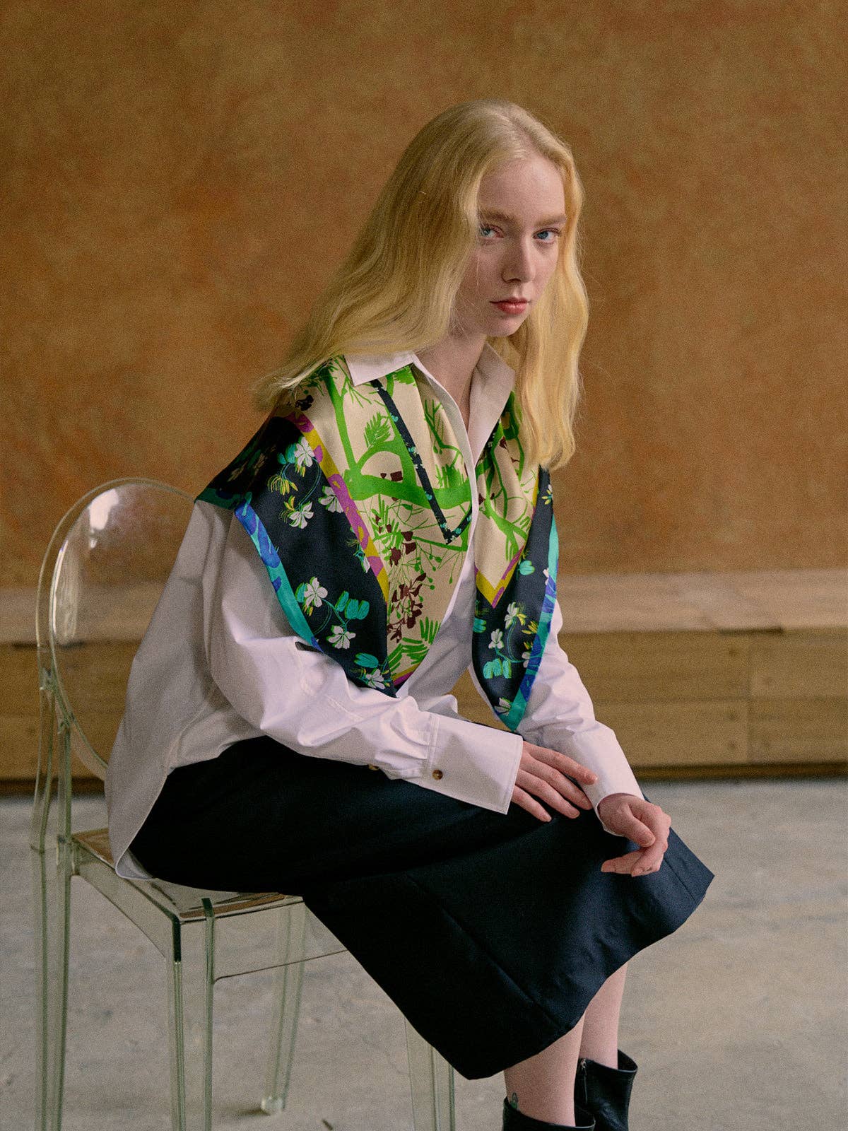 Lost Pattern NYC - &quot;Floral Tapestry&quot; Large Silk Scarf - Black - The Look and Co