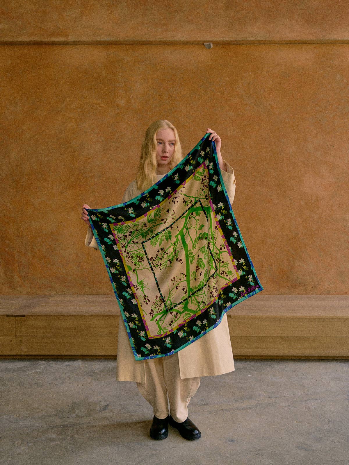 Lost Pattern NYC - &quot;Floral Tapestry&quot; Large Silk Scarf - Black - The Look and Co