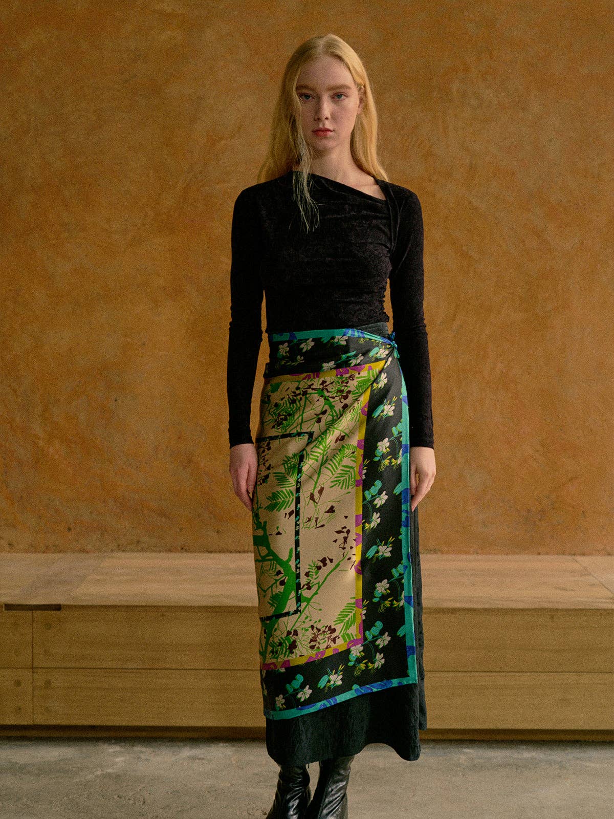 Lost Pattern NYC - &quot;Floral Tapestry&quot; Large Silk Scarf - Black - The Look and Co