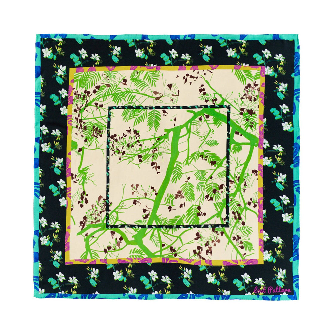 Lost Pattern NYC - &quot;Floral Tapestry&quot; Large Silk Scarf - Black - The Look and Co