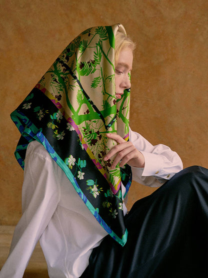 Lost Pattern NYC - &quot;Floral Tapestry&quot; Large Silk Scarf - Black - The Look and Co