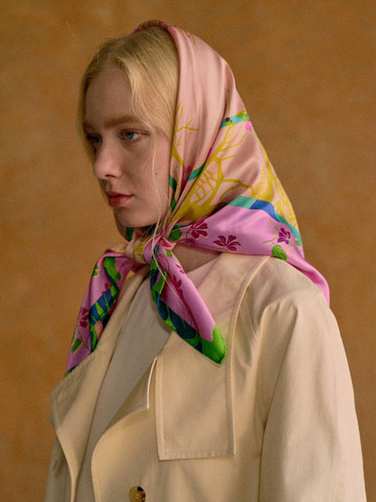 Lost Pattern NYC - &quot;Floral Tapestry&quot; Large Silk Scarf - Pink - The Look and Co