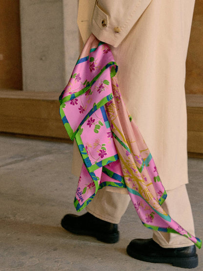 Lost Pattern NYC - &quot;Floral Tapestry&quot; Large Silk Scarf - Pink - The Look and Co